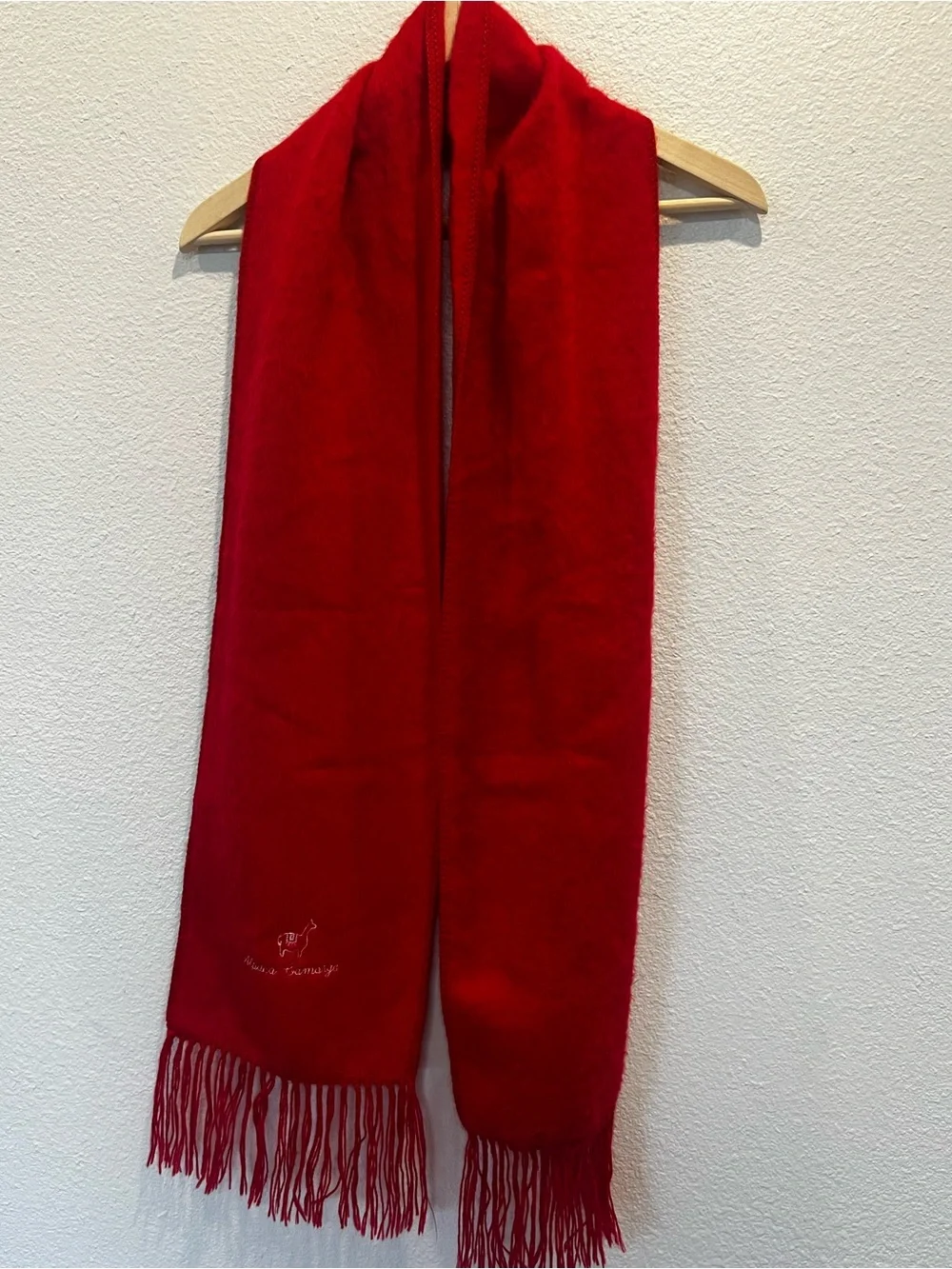 Alpaca Camargo Red Scarf Fringed Soft Embroidered‎